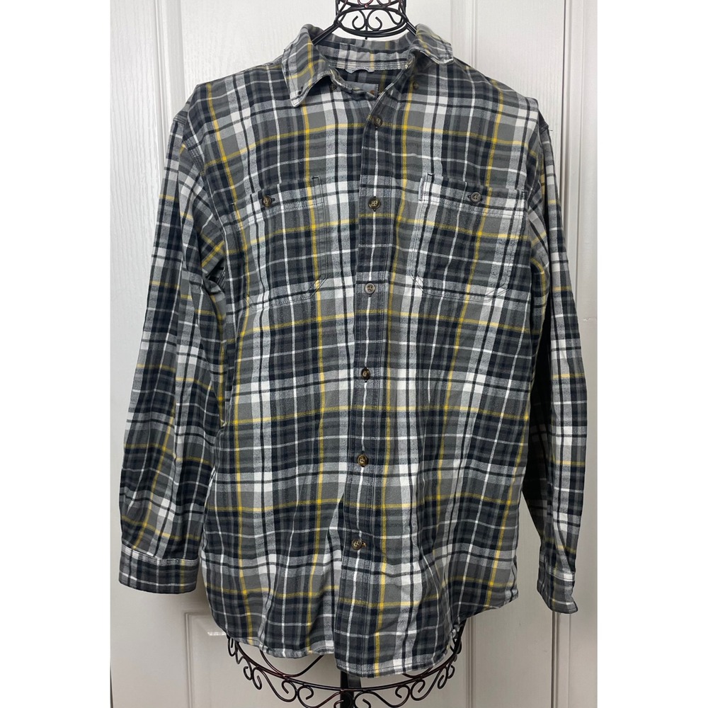 Carhartt Mens Relaxed Fit Flannel Plaid Shirt Gray Yellow Long Sleeve XL